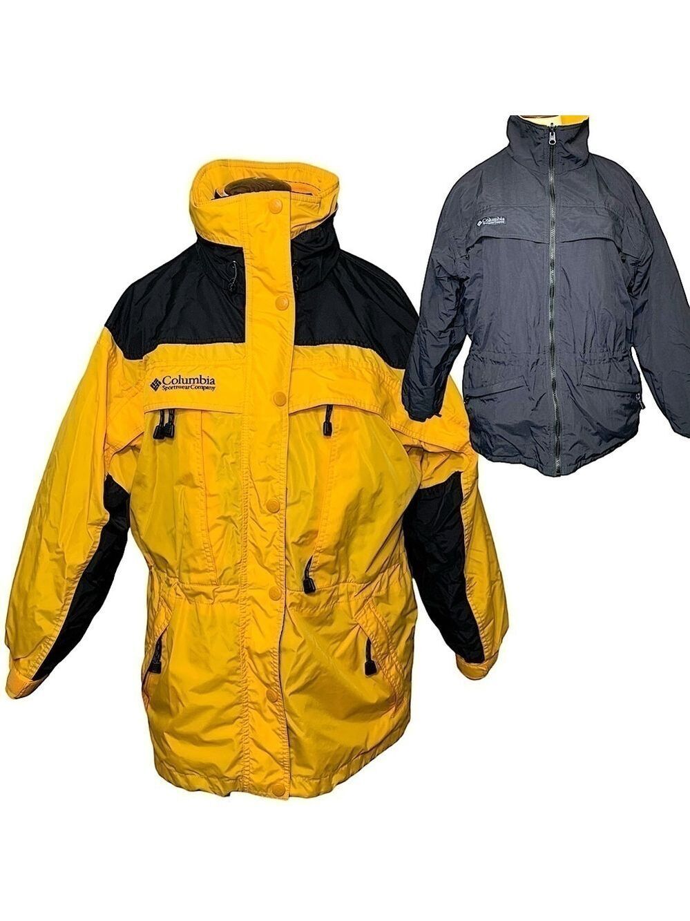 Vintage Columbia Women 2 Jacket in 1 Sz M Parka Fleece Yellow Black Coat Ski